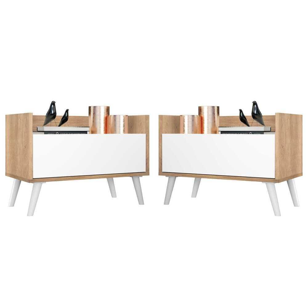 Kit c/ 2 Mesas de Cabeceira 80 cm c/ Pés Retrô Multimóveis Rustic/Branco