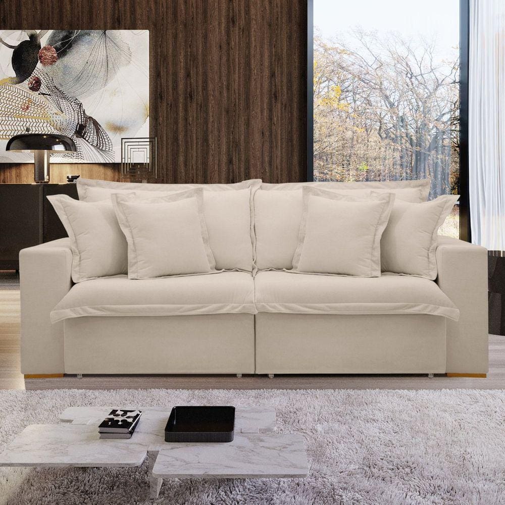 Sofá Cama Retrátil e Reclinável 220cm Arizona Bege