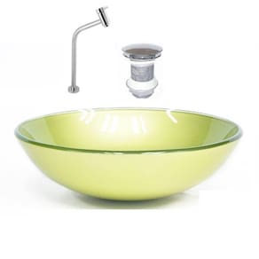 Kit Cuba Vidro Redonda 35cm Torneira + Válvula Verde Oliva