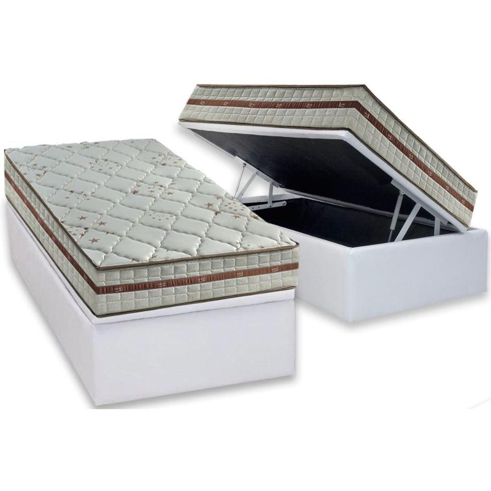 Cama Box Baú Solteiro: Colchão Molas Anjos MasterPocket Ensacadas Classic + Base CRC Courano White(88x188)