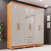 Guarda-roupa Casal com Espelho 6 Portas 2 Gavetas Estrela Premium Cinamomo/Off-White