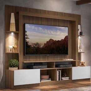 Rack Estante c/ Suporte TV 65" e Leds Berlim Multimóveis Madeirado/Branco