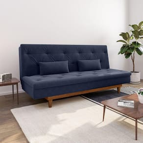 Sofá Cama 3 Lugares em Suede Tokio Yescasa Azul/Mel
