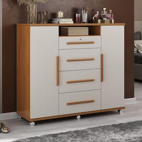 Cômoda Sapateira 2 Portas 4 Gavetas Versátil Cinamomo / Areia