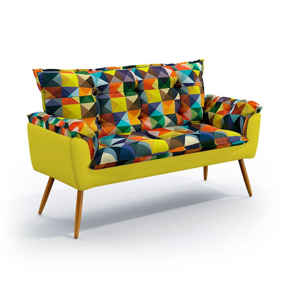 Poltrona Namoradeira Beta / Sued Estampado Vermelho com Amarelo