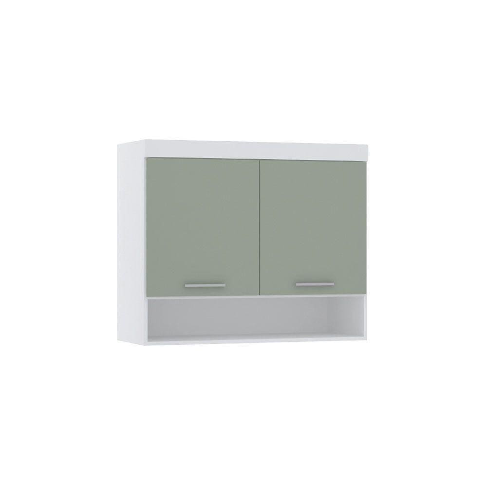 Armário Aéreo Maleiro Modulado 97cm 2 Portas Alpes Luciane Móveis Branco Pf Com Verde Pf