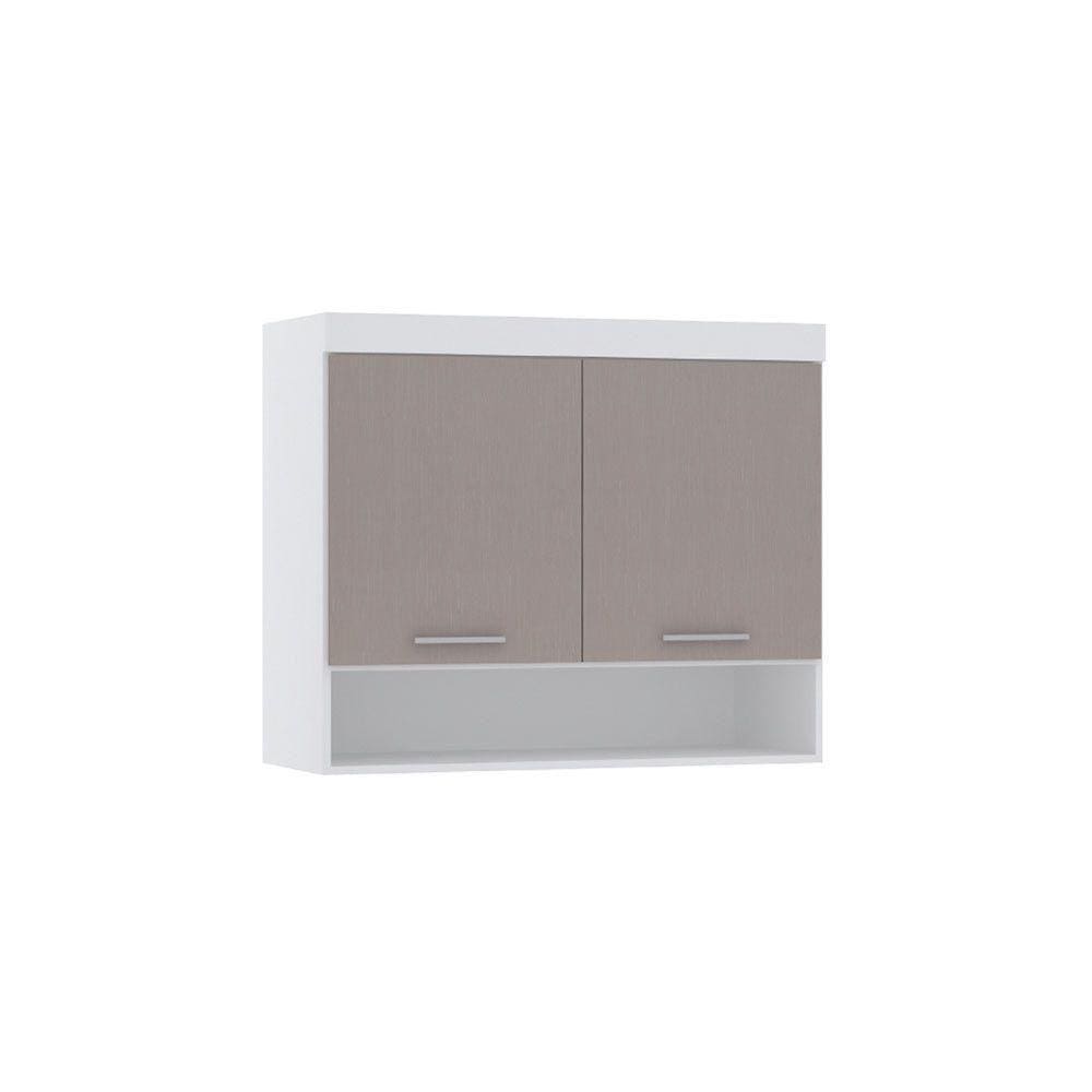 Armário Aéreo Maleiro Modulado 97cm 2 Portas Alpes Luciane Móveis Branco Pf Com Cinammon Pf