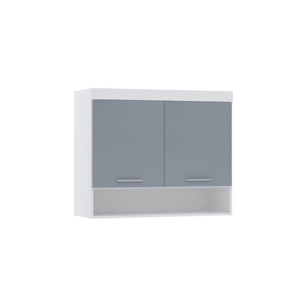 Armário Aéreo Maleiro Modulado 97cm 2 Portas Alpes Luciane Móveis Branco Pf Com Grey Sky Pf