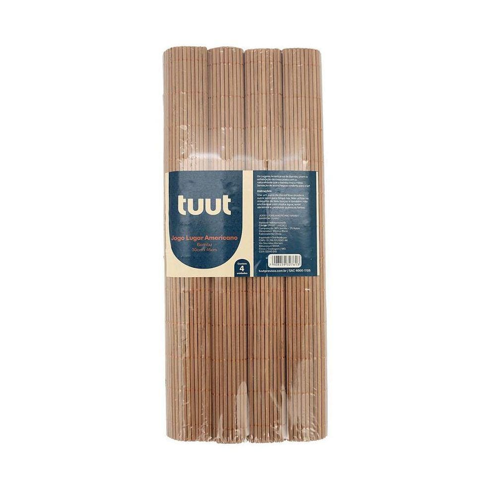 Jogo Lugar Americano Bambu Marrom Claro Natural 45x30cm 4 Peças - Tuut