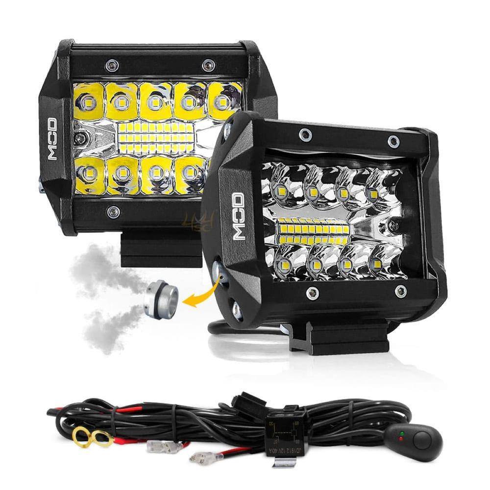 Farol Milha LED Auxiliar Mod LEDs 60W Lente 8D 6500K Foco Spot e Flood 9,5cm Par com Chicote Carro