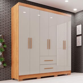 Guarda-roupa Casal 6 Portas 2 Gavetas Estrela Premium Cinamomo/Off-White