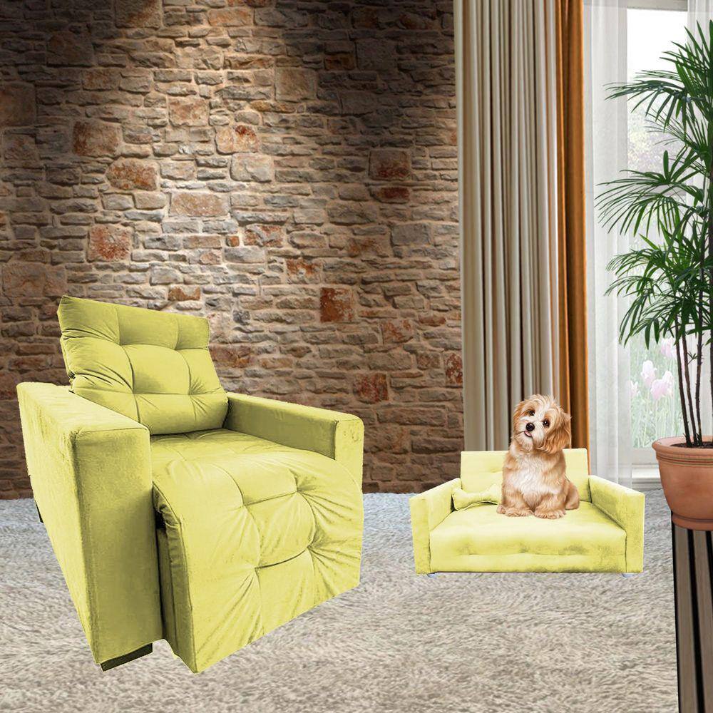 Poltrona Retrátil e Reclinável Do Papai Sofia Quarto Sala Mais Sofazinho Pet Bob Amarelo