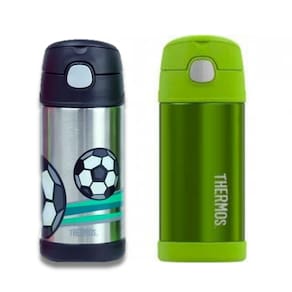 Kit 2 Garrafa Térmica Infantil Inox 355ml Canudo Com Alça Verde e Bola