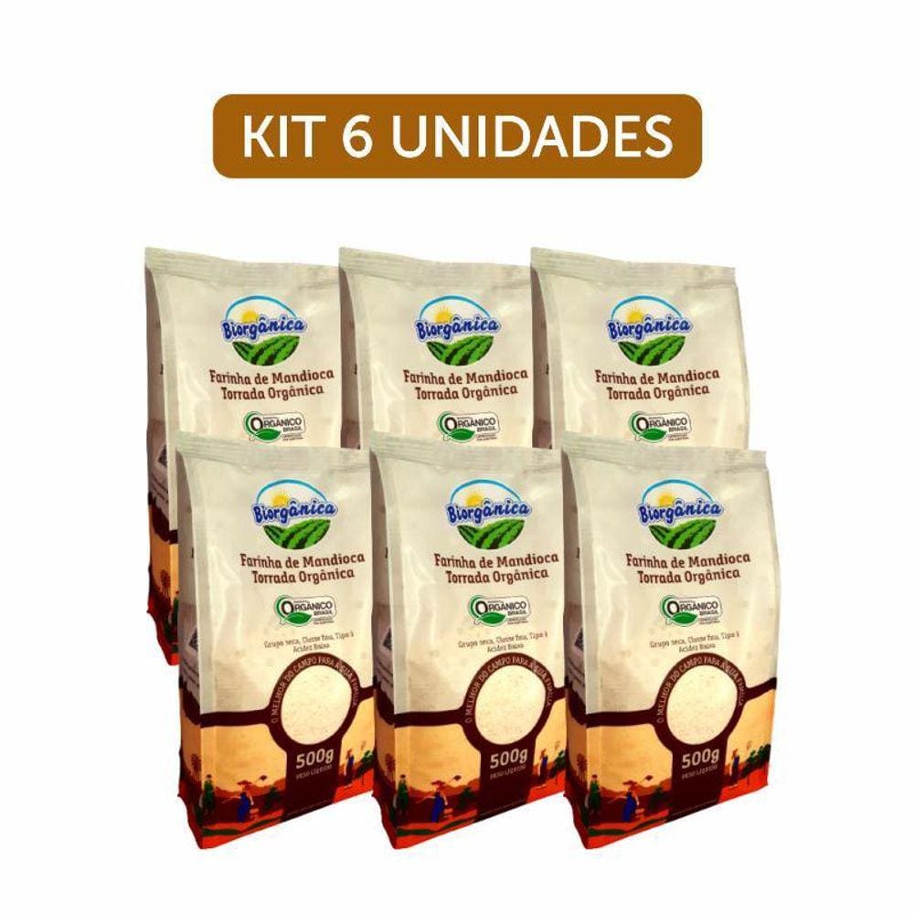 Kit 6X: Farinha De Mandioca Torrada Orgânica Biorgânica 500G