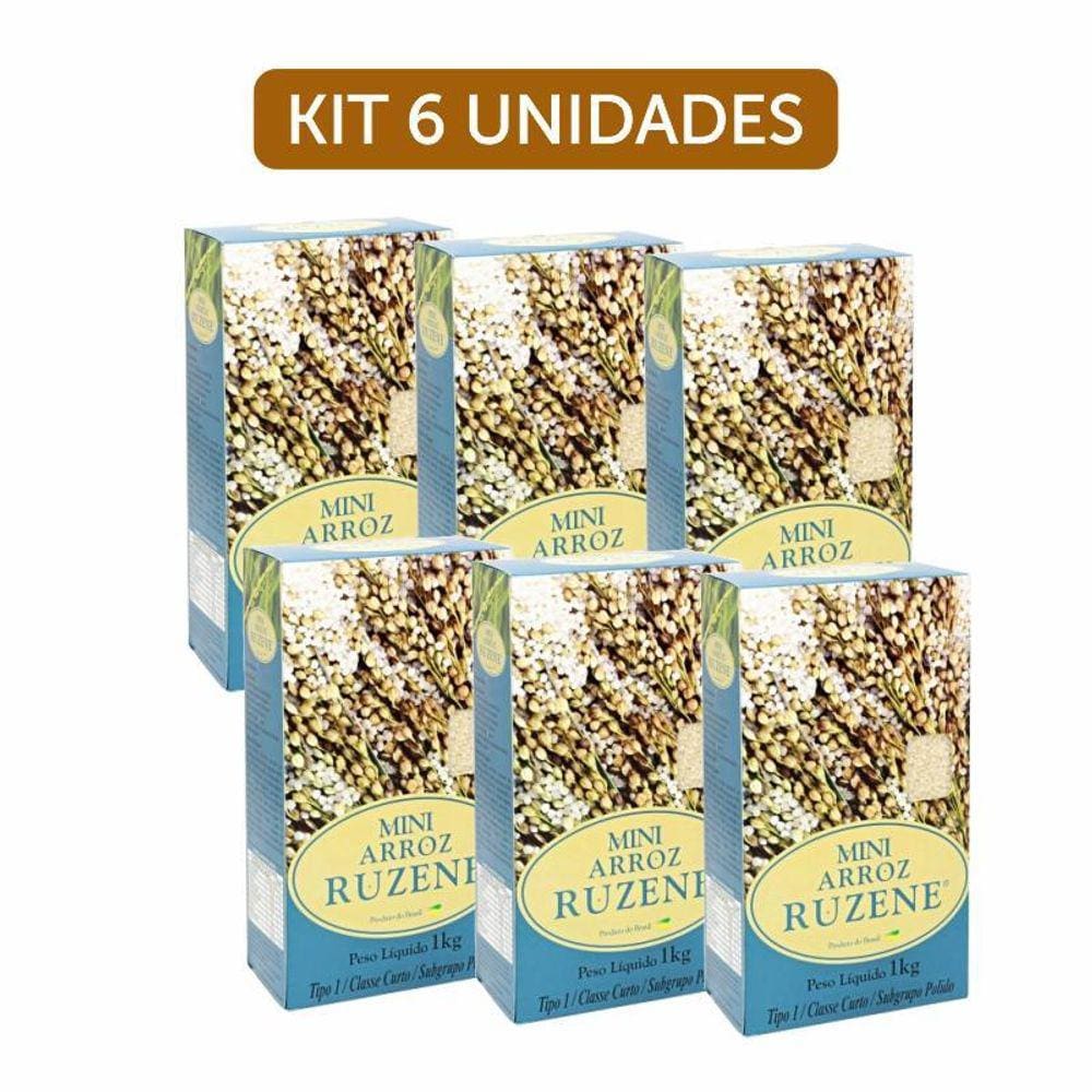 Kit 6X: Mini Arroz Integral Curto Ruzene 1Kg