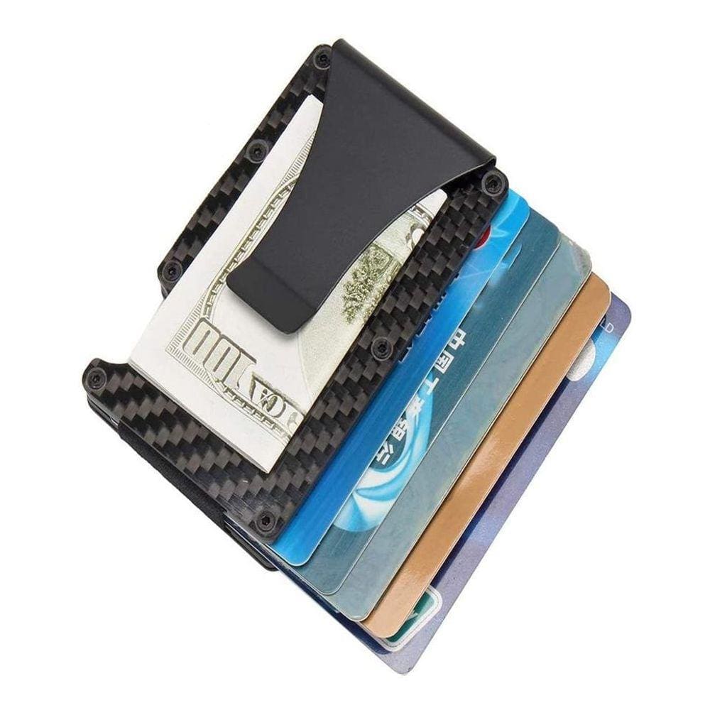 Carteira Slim Rfid Metal Carbono Clipe Case Cartões