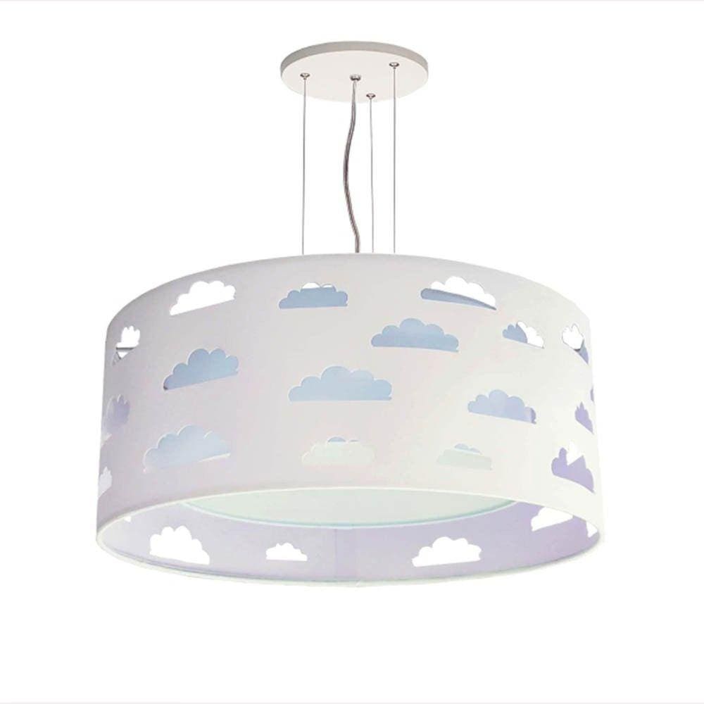 Lustre Infantil Pendente Nuvens Recortes 50x16 Cm Azul/Branco
