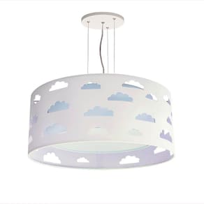 Lustre Infantil Pendente Nuvens Recortes 50x16 Cm Azul/Branco