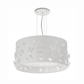 Lustre Infantil Pendente Borboletas Duplo 30x16 Cm Branco