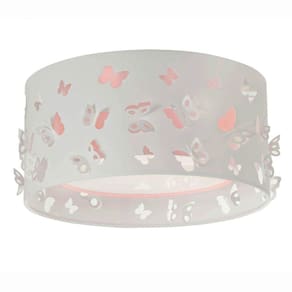 Luminária Infantil Plafon Borboletas Duplo 30x16 Cm Rosa/Branco