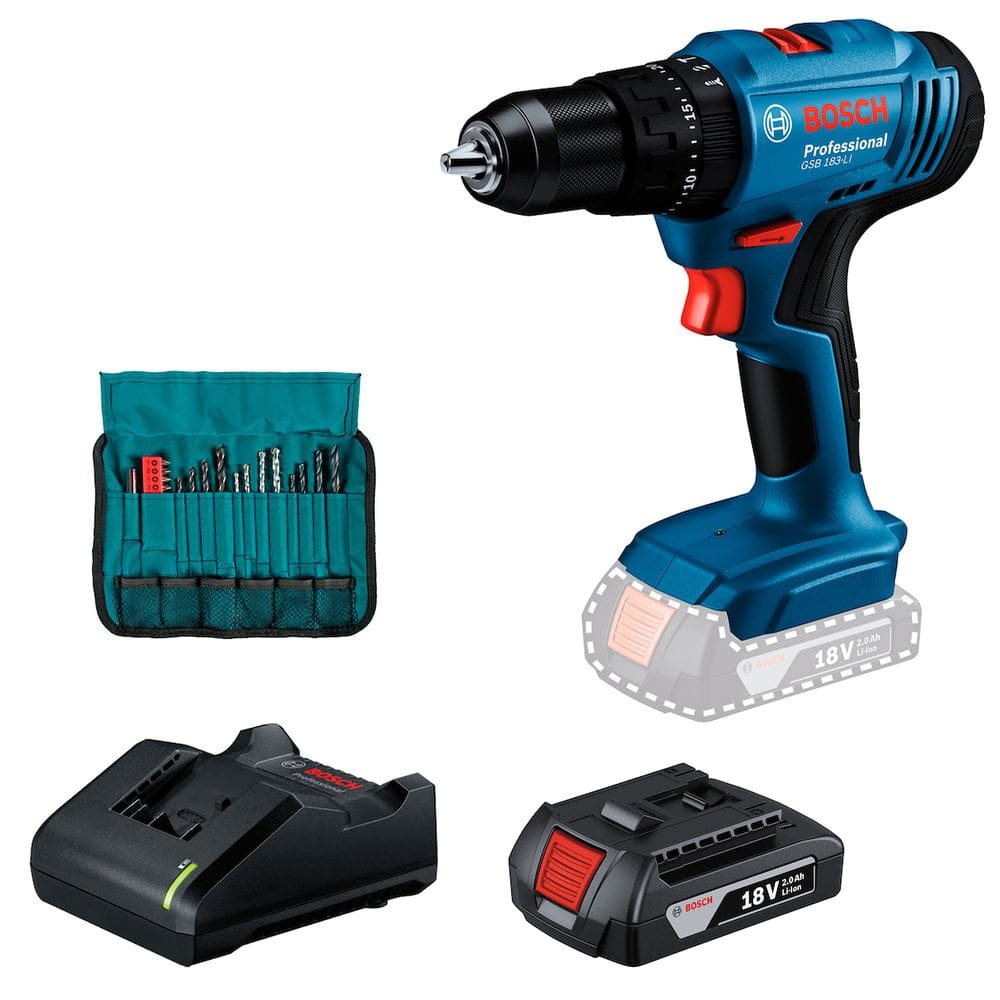 Kit Furadeira Parafusadeira Impacto S/ Fio Bosch Gsb 183-li
