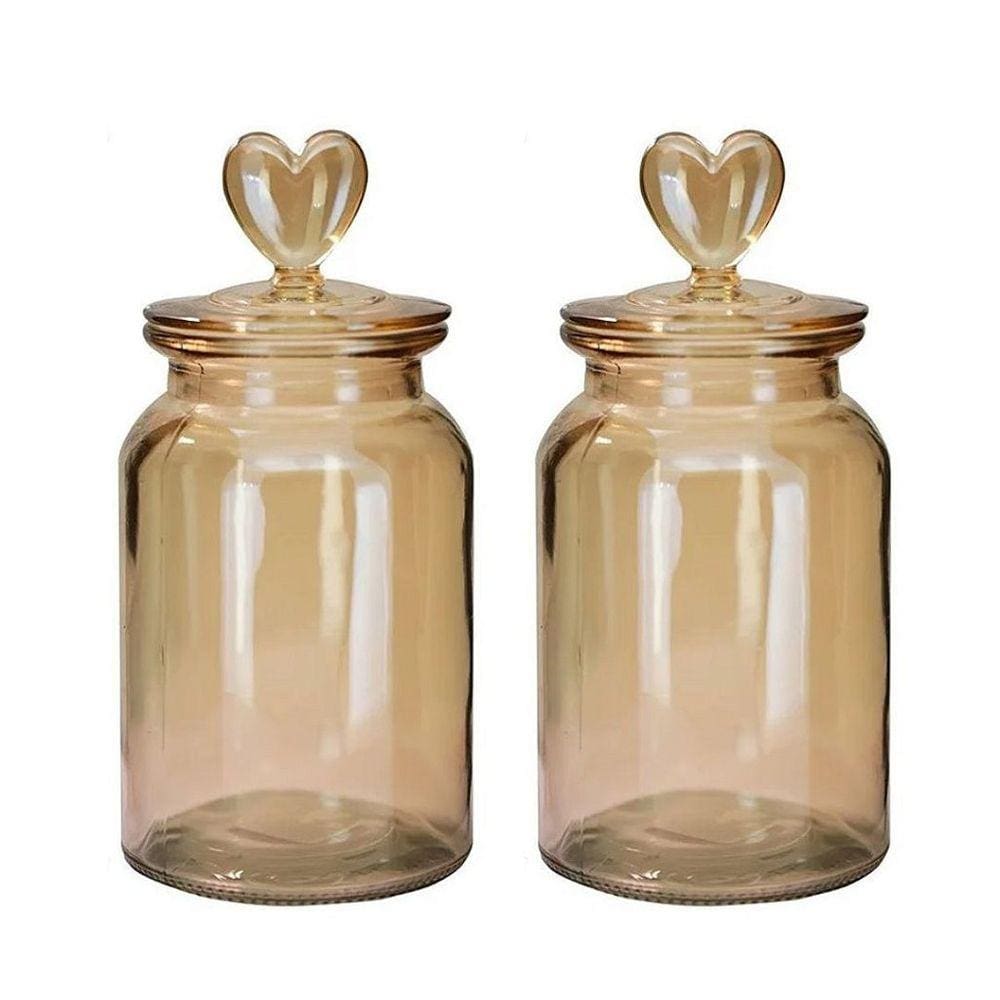 Jogo 2 Potes Vidro Hermético Âmbar Decor Afeto Coração 1310ml - Tuut