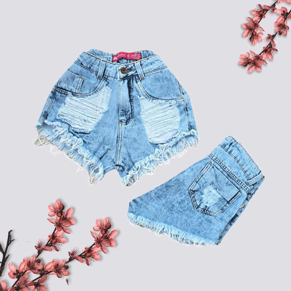 Short Jeans Feminino Destroyed Cintura Alta Curto 0402