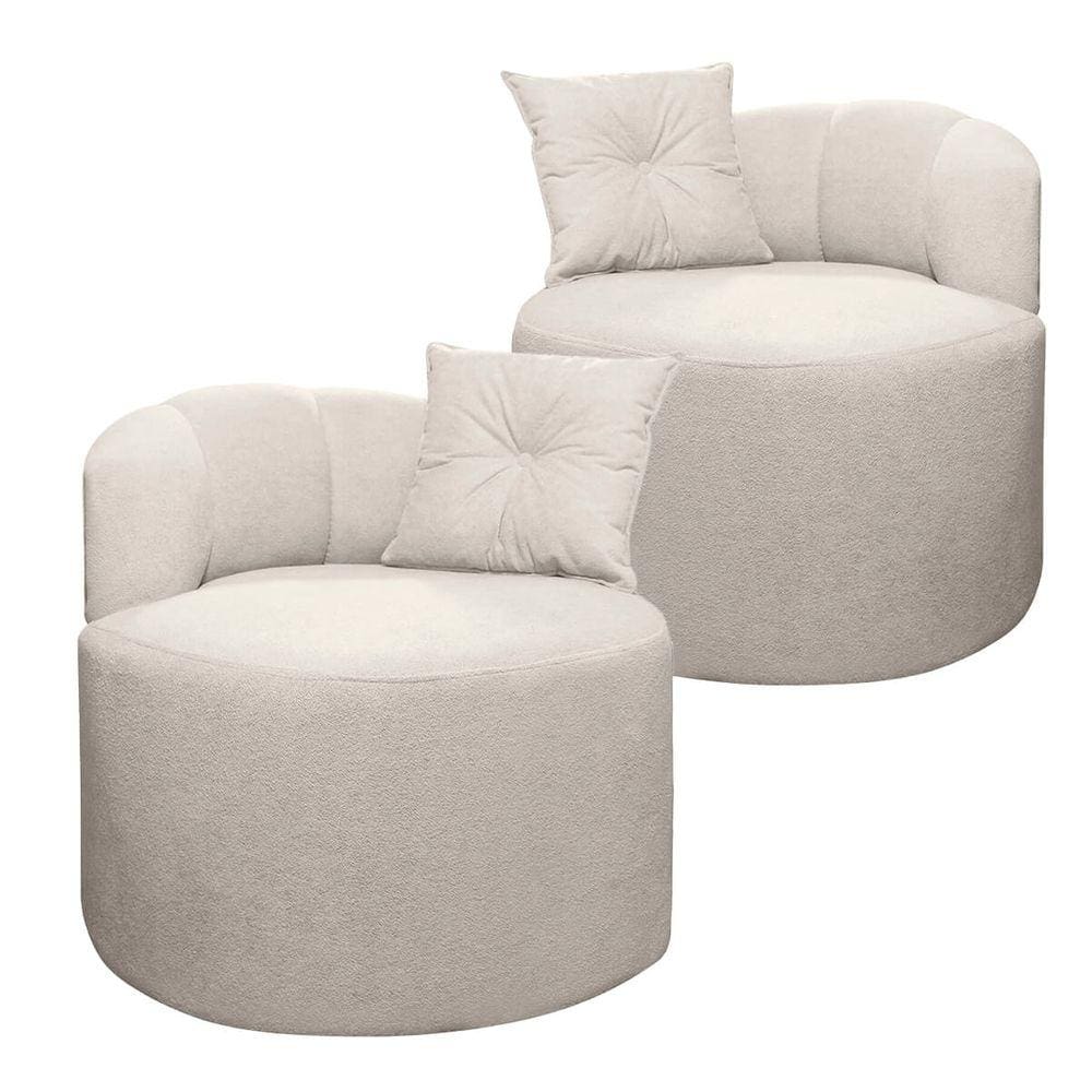 Conjunto 2 Poltronas Decorativas Plaza Linho Bouclê Bege SOFA STORE