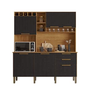 Armário De Cozinha New Topazio 6 Portas 2 Gavetas Salleto Cinamomo - Preto
