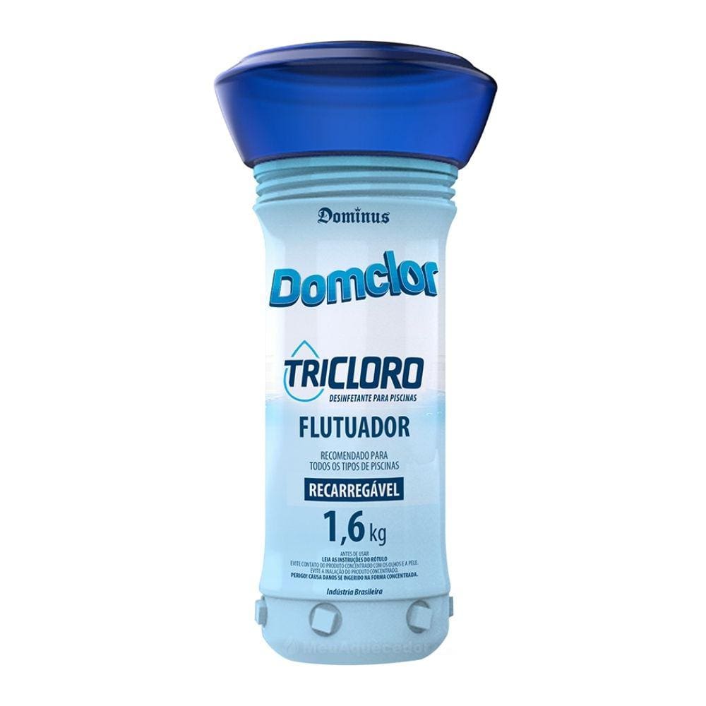 Flutuador Tricloro 1.6 Kg DomClor 8 Pastilhas 200 Gr Para Piscinas Controle Bactérias Fungos Algas