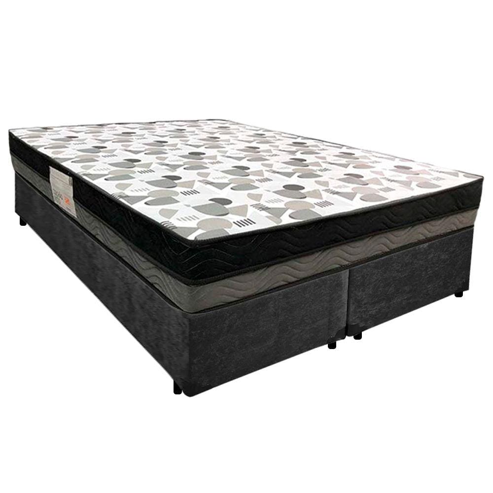 Cama Box Casal Suede Bipartido + Colchão Ortobom ISO Dupla Face 138x188x60