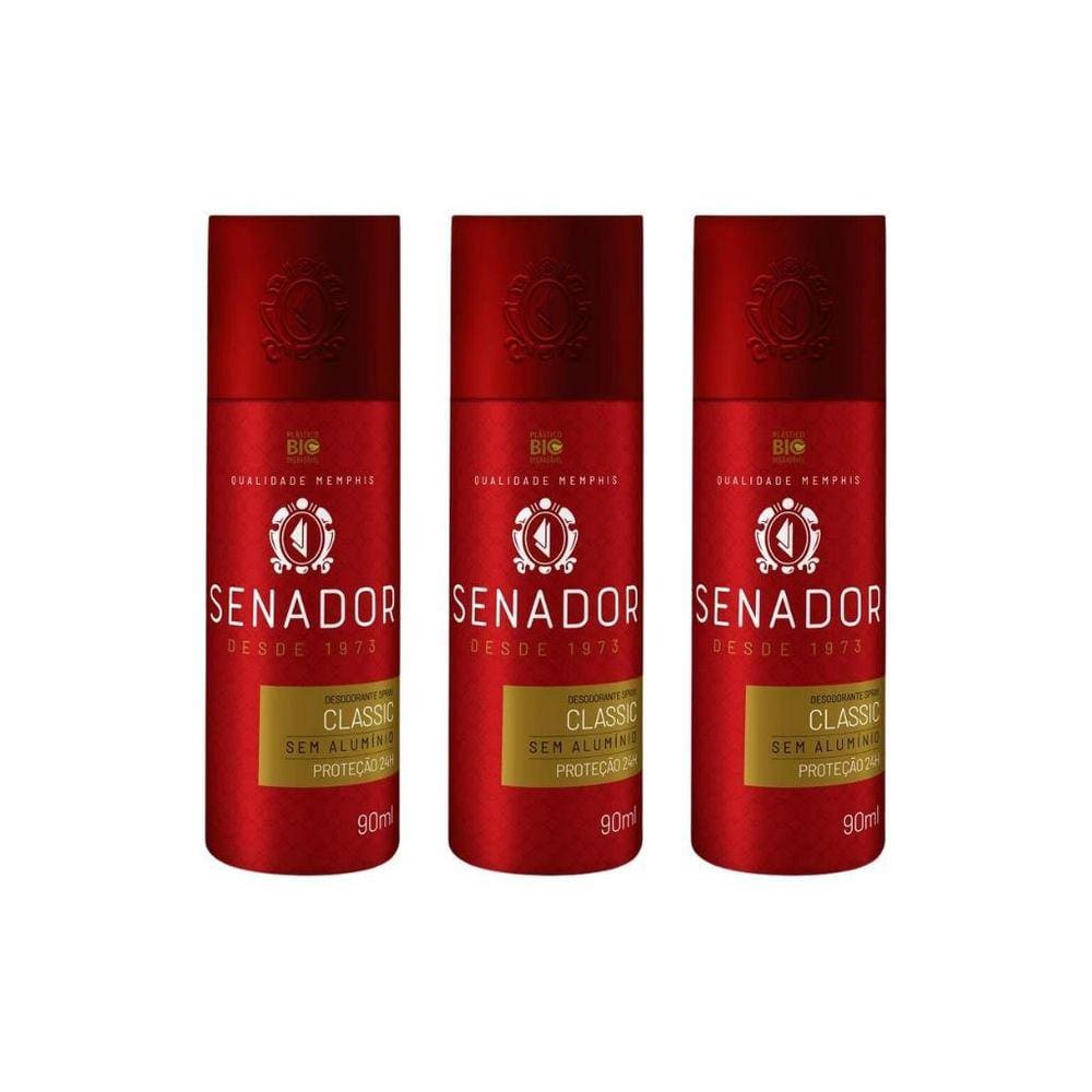 Desodorante Spray Senador Classic 90Ml - Kit Com 3Un
