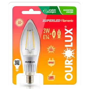Lâmpada Filamento Led Vela 3w E14 Branco Morno 2700k Bivolt