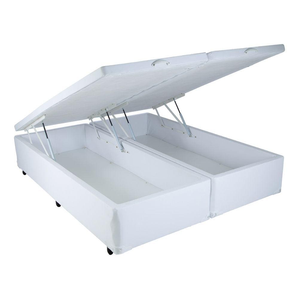 Cama Box Queen Size com Baú Mega Corino Branco - 158x198