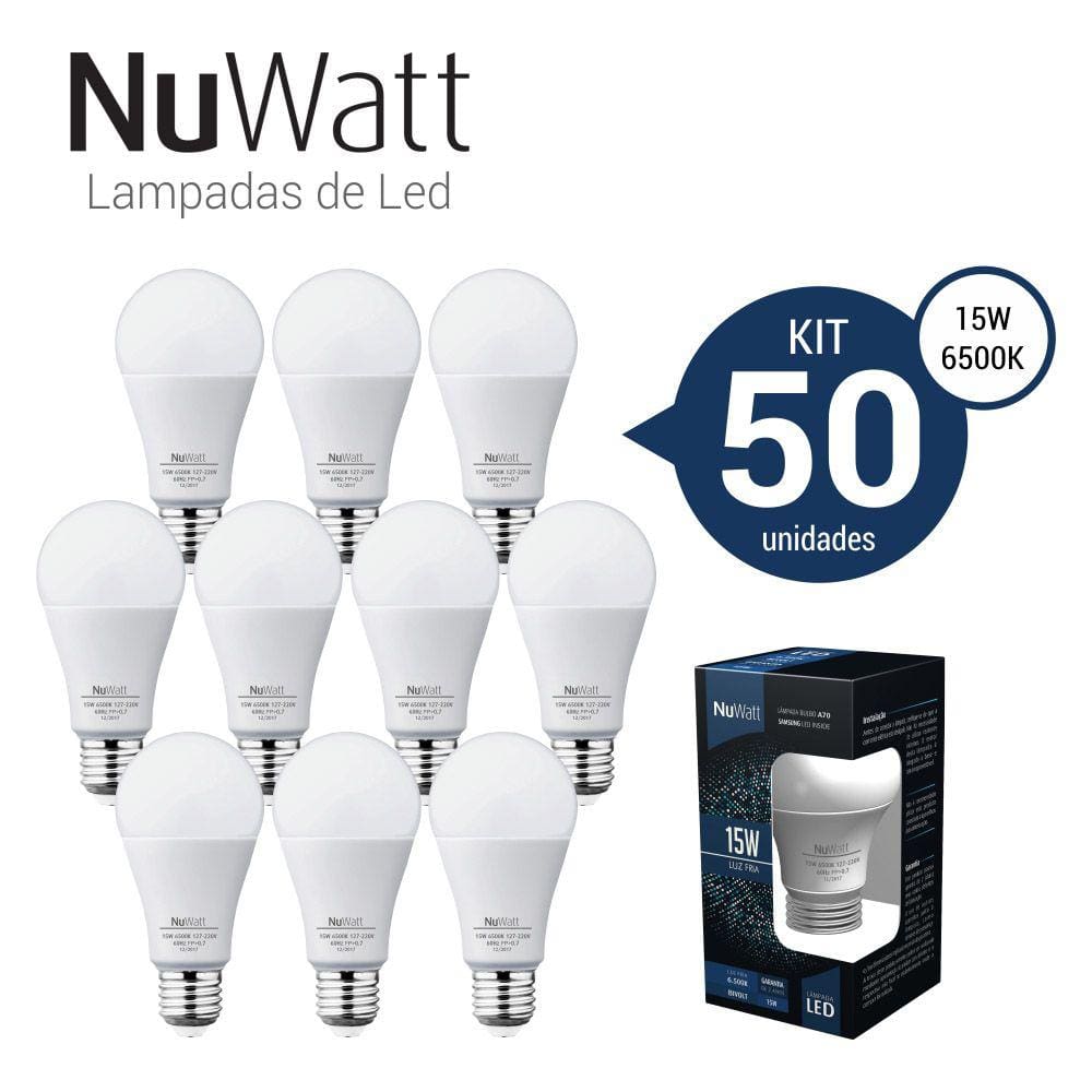 Kit 50 Lampada Led Bulbo 15w Samsung A70 E27 Luz Branca Fria