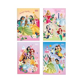 Kit 04 Cadernos Brochura Grande Princesas 48 Folhas Capa Dura Costurado Tilibra | Desenho Animado | Brochurão