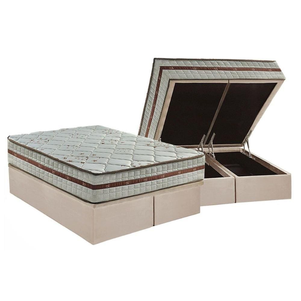 Cama Box Baú Queen: Colchão Molas Anjos MasterPocket Ensacadas Classis + Base CRC Suede Clean(158x198)