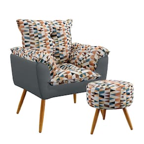 Poltrona Beta com Puff Solar Sued Estampado Laranja com Cinza Aradecor