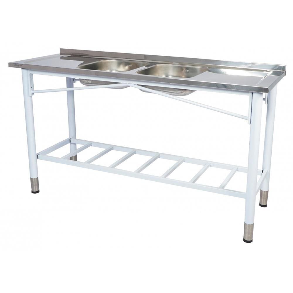 Pia Industrial Benfati Inox 430 200x53cm Pés Pintados Concretada Paneleiro Gradeado com 2 Cubas 819GR