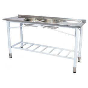 Pia Industrial Benfati Inox 430 200x53cm Pés Pintados Concretada Paneleiro Gradeado com 2 Cubas 819GR