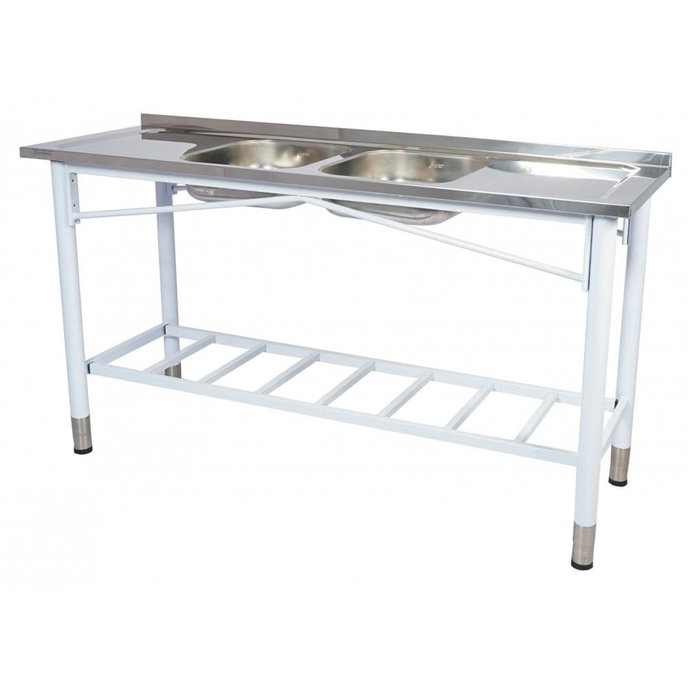 Pia Industrial Benfati Inox 430 160x53cm Pés Pintados Concretada Paneleiro Gradeado com 2 Cubas 817GR