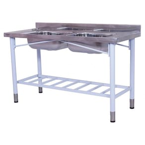 Pia Industrial Benfati Inox 430 180x60cm Pés Pintados Paneleiro Gradeado com 2 Cubas 561GR