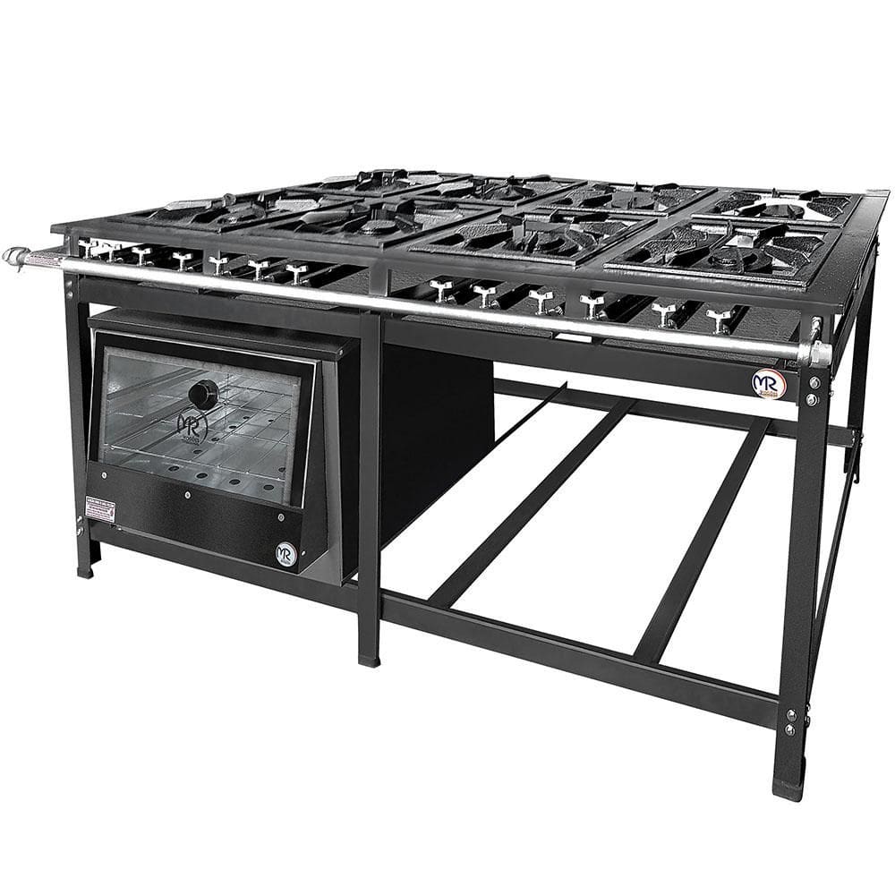 Fogão Industrial 8 Bocas 4 Duplas Baixa Pressão MR Fogões com Forno P8 Luxo
