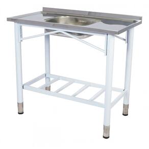 Pia Industrial Benfati Inox 430 180x53cm Pés Pintados Concretada Paneleiro Gradeado com 1 Cuba 816GR
