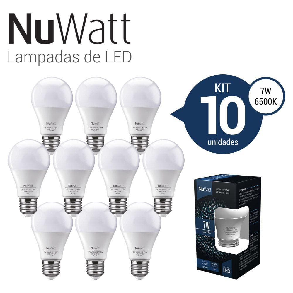 Kit 10 Lampada Led Bulbo 7w Samsung A60 E27 Luz Branca Fria