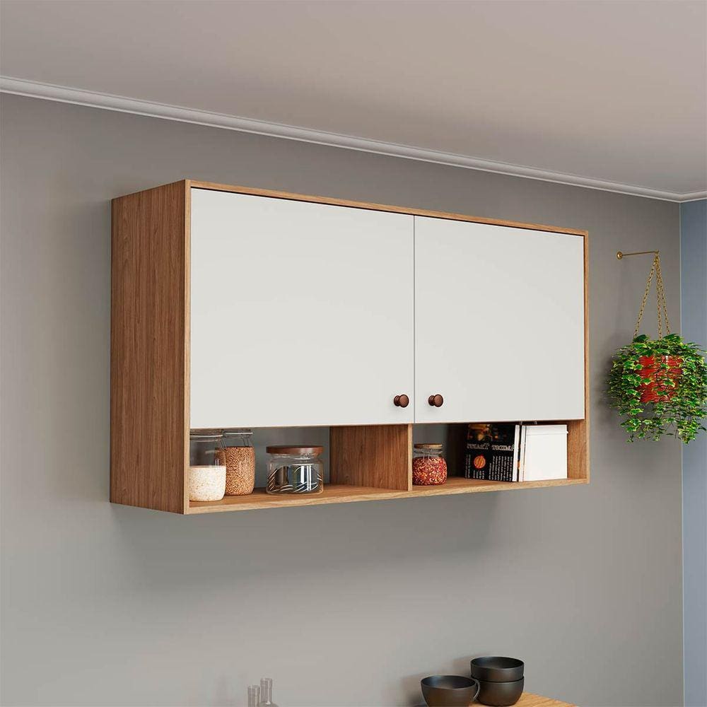 Armário Aéreo de Cozinha 2 Portas 120 Cm Off White Móvel Bento