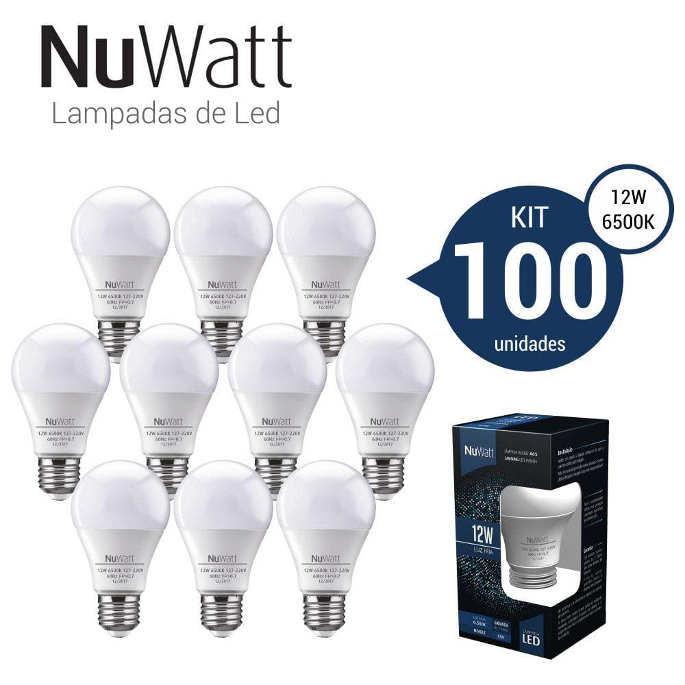 Kit 100 Lampada Led Bulbo 12w Samsung A65 E27 Luz Branca Fria