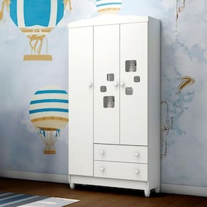 Guarda-Roupa Infantil 3 Portas 2 Gavetas Mel Branco Brilho