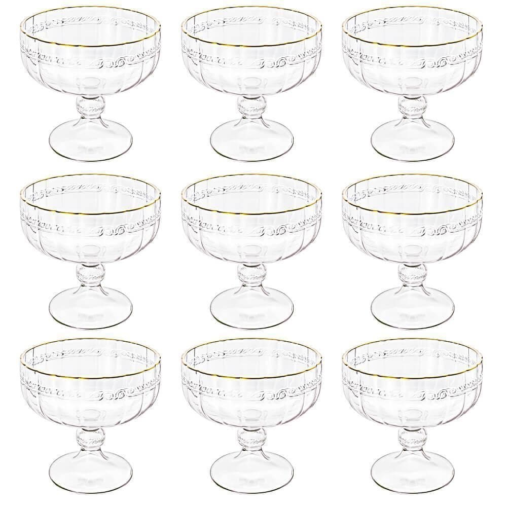 Taça Sobremesa Em Cristal Imperial Fio Ouro 200Ml 9 Peças