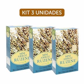 Kit 3X: Mini Arroz Integral Curto Ruzene 1Kg